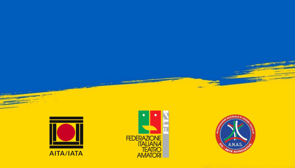 I loghi di FITA, AITA/IATA e ANAS sui colori della bandiera ucraina