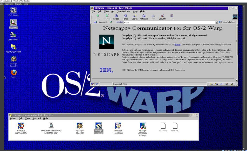 Il desktop di OS/2 Warp con il browser Netscape aperto