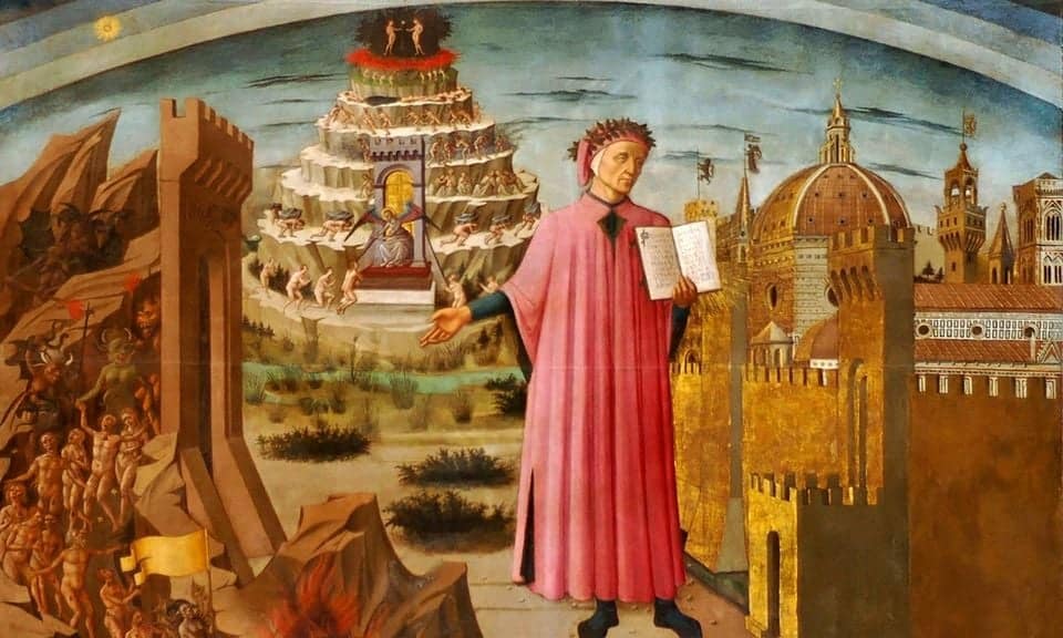 Dante Alighieri presenta la Divina Commedia, Domenico di Michelino, affresco, Santa Maria del Fiore, Firenze